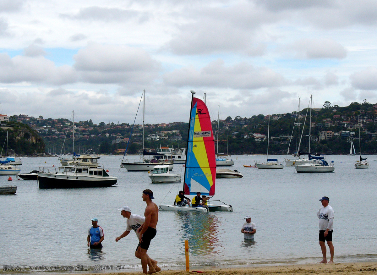 海边休闲 悉尼 高斯夫海湾 帆船 休闲人们 小艇 小船 港湾 白云 碧海 澳大利亚 国外旅游 旅游摄影 摄影图库 悉尼高斯夫海 自然风景