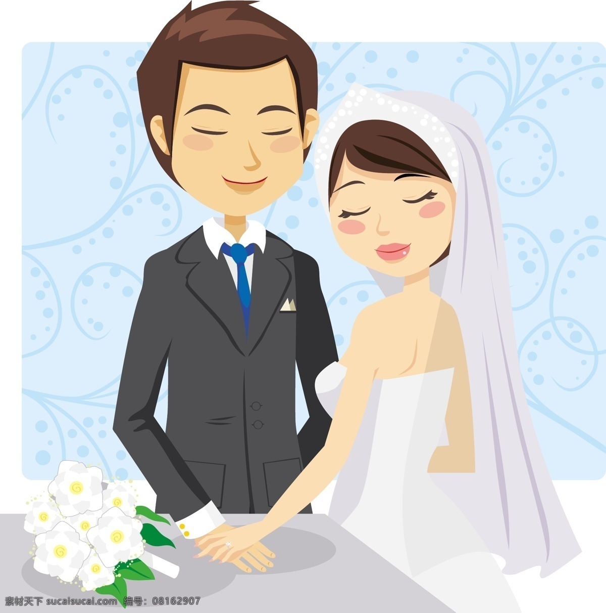 新娘新郎人物 扁平 动漫 婚礼 婚庆 结婚 卡通 可爱 情人节 人物 新郎 新娘 白色
