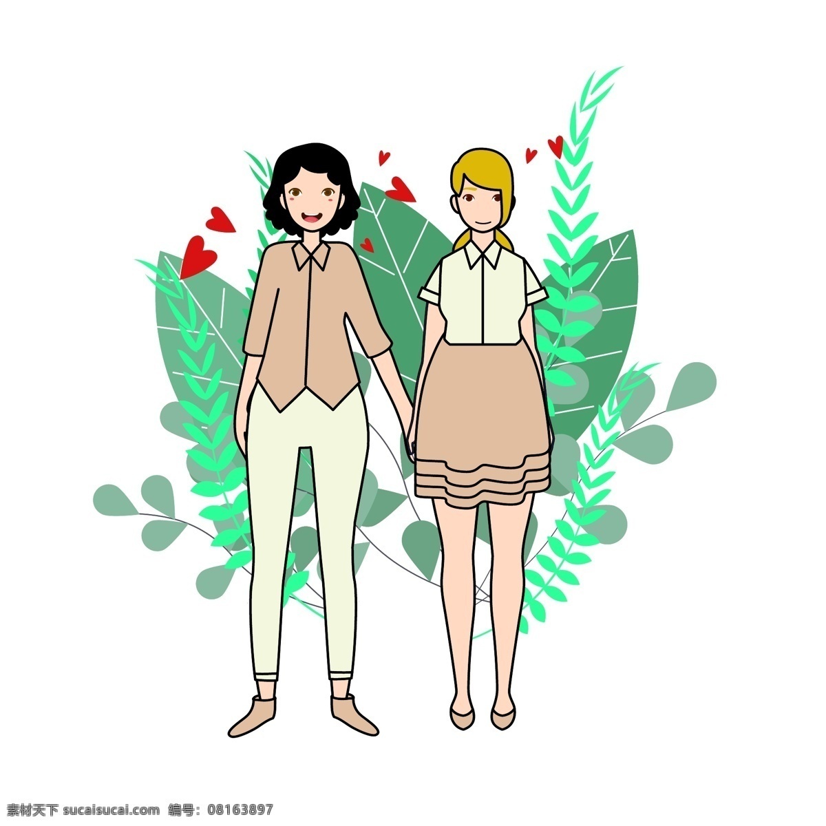女 同性 情侣 原创 女孩 适量 元素 编辑 牵手 恋爱