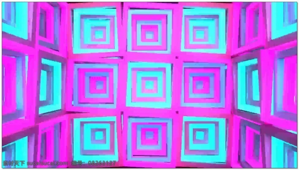 旋转 灯光 立方体 视频 正方形 密集 青色 玫红色 视频素材 动态视频素材