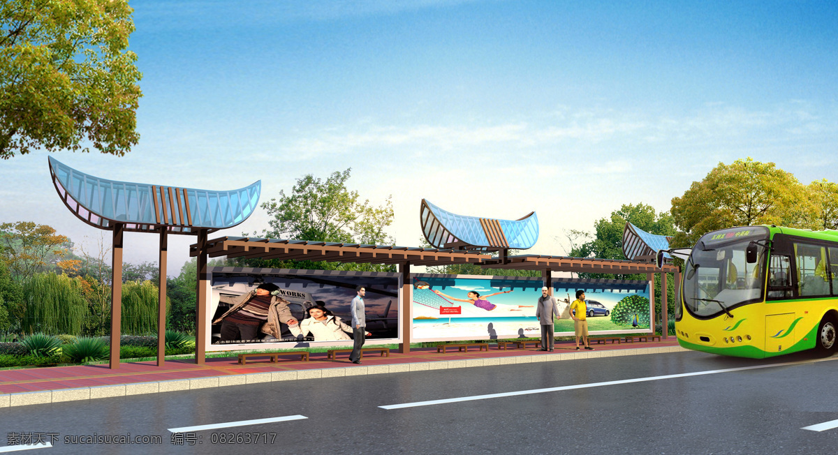 公交 车站 效果图 道路 公路 环境设计 建筑设计 公交车站 民族特色 家居装饰素材