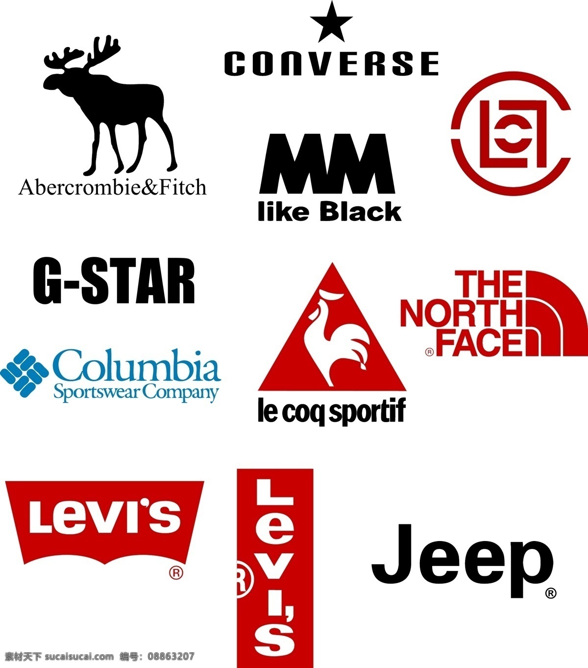 服装 品牌 格式 标志 logo af jeep converse g star 法国公鸡 levi 39 s columbia clot 企业 标识标志图标 矢量