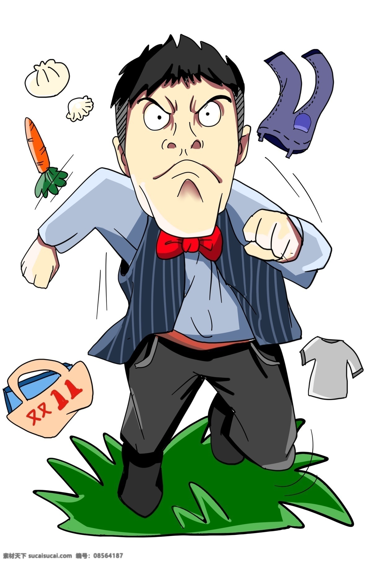 促销 购物狂 男 插画 电商 双十一 购物 手绘 购物狂男 活动 网购狂欢节 低价狂潮 疯狂