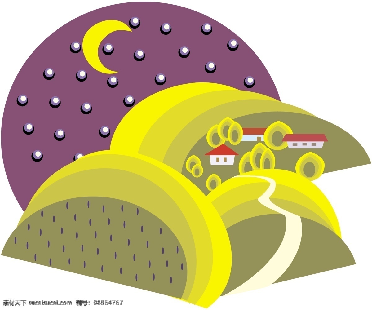 乡村 夜色 矢量图 矢量免费下载 矢量风景建筑 矢量 其他矢量图