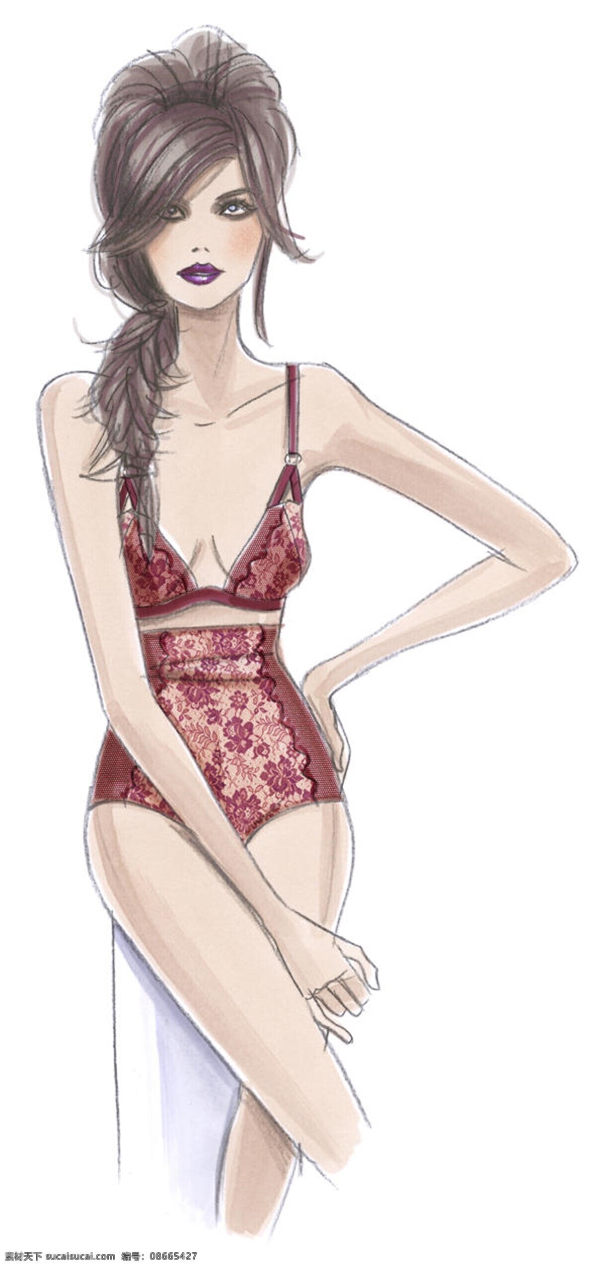 服装设计 服装效果图 红色内裤 红色内衣 女装 性感 红色 内衣 套装 效果图
