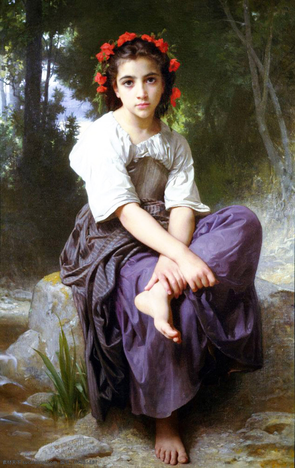 油画 少女 光脚 装饰素材