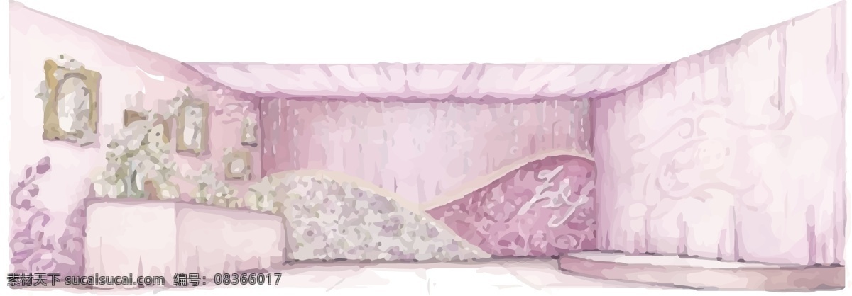 粉 紫色 婚礼 手绘 造型 粉紫色 简约