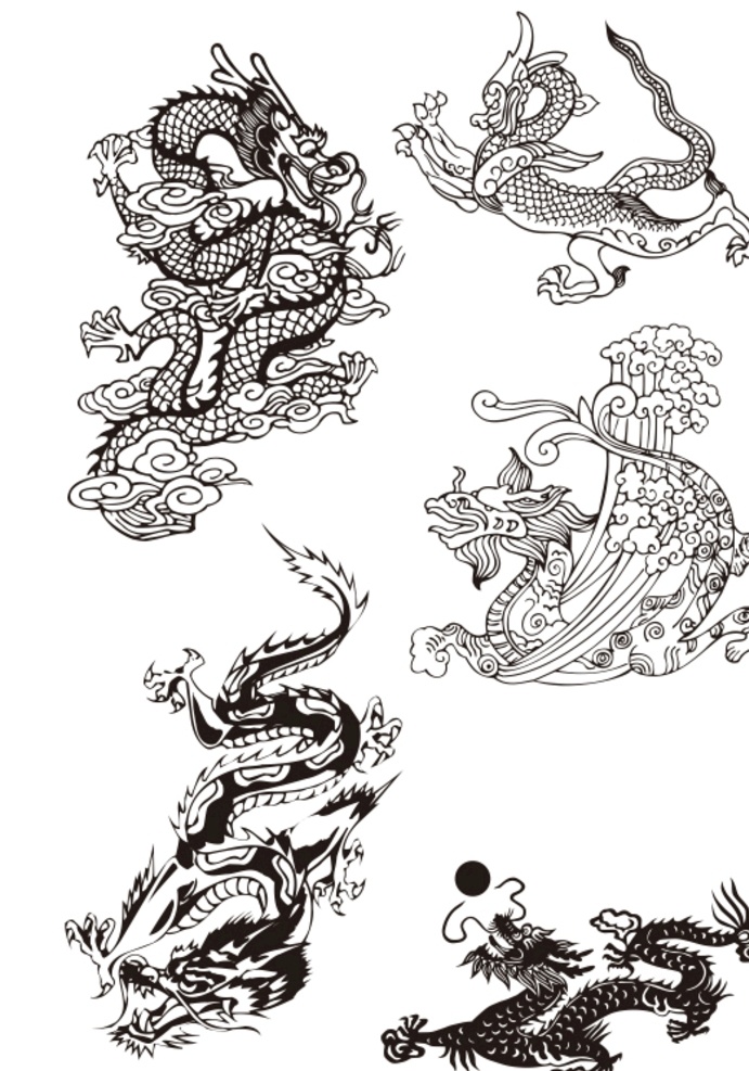 图腾 纹身 中国龙 矢量 龙剪纸 龙图案 龙纹 龙雕刻图 线描龙 动漫动画 动漫人物