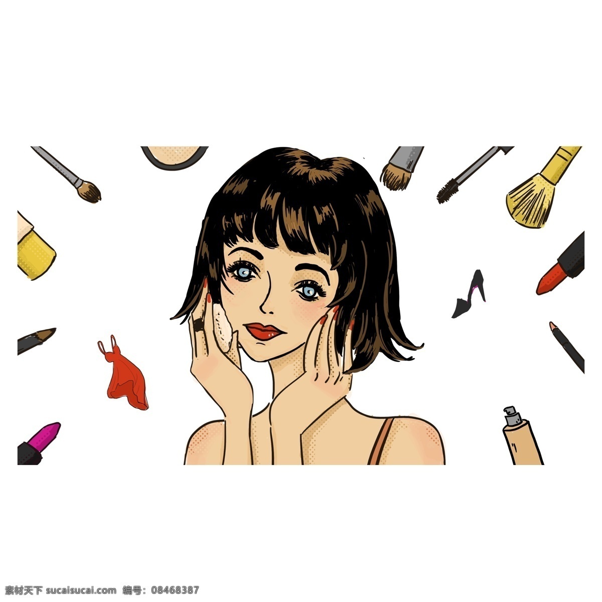 化妆 女生 化妆品 卡通 元素