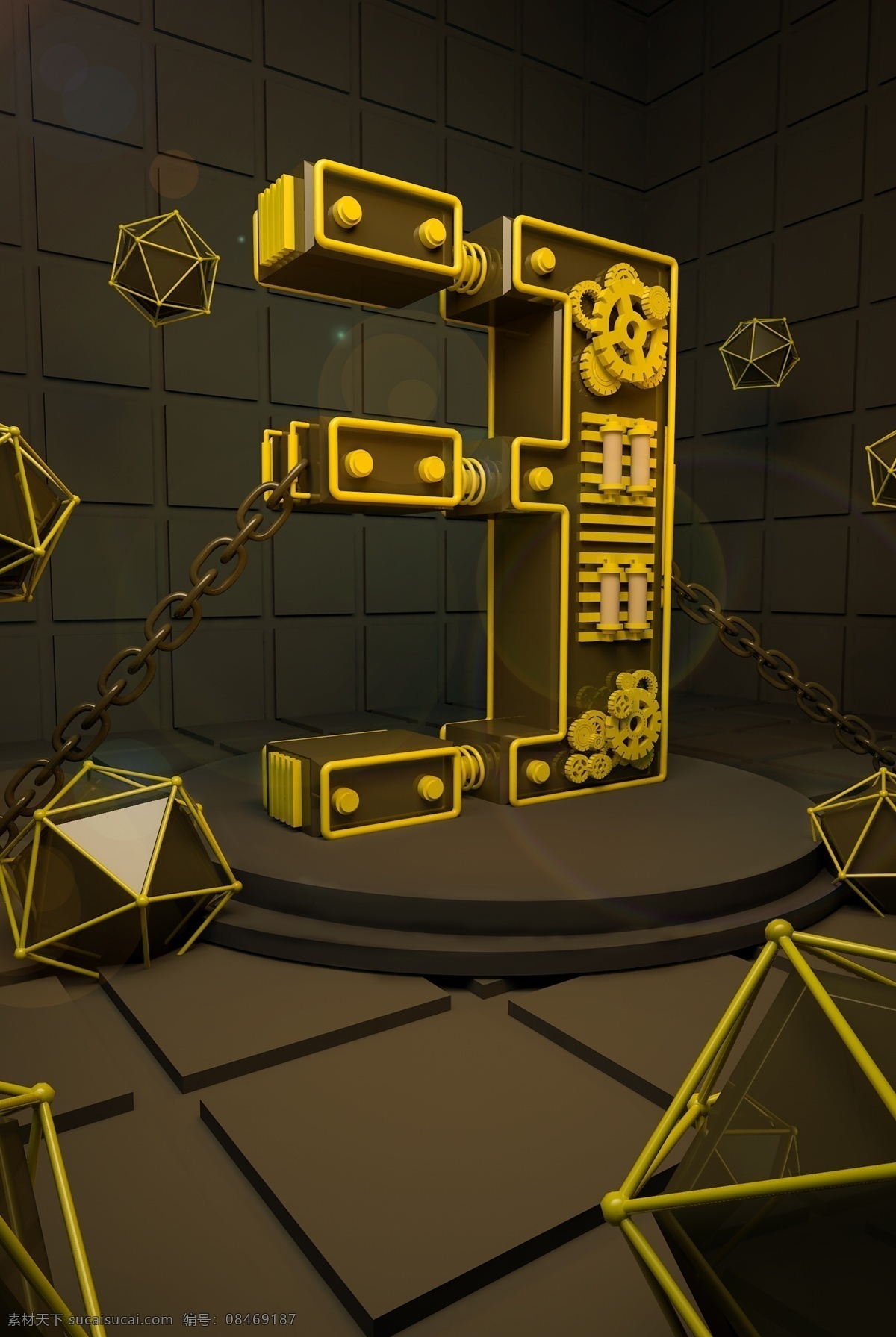 c4d 立体 数字 倒计时 金属 质感 背景