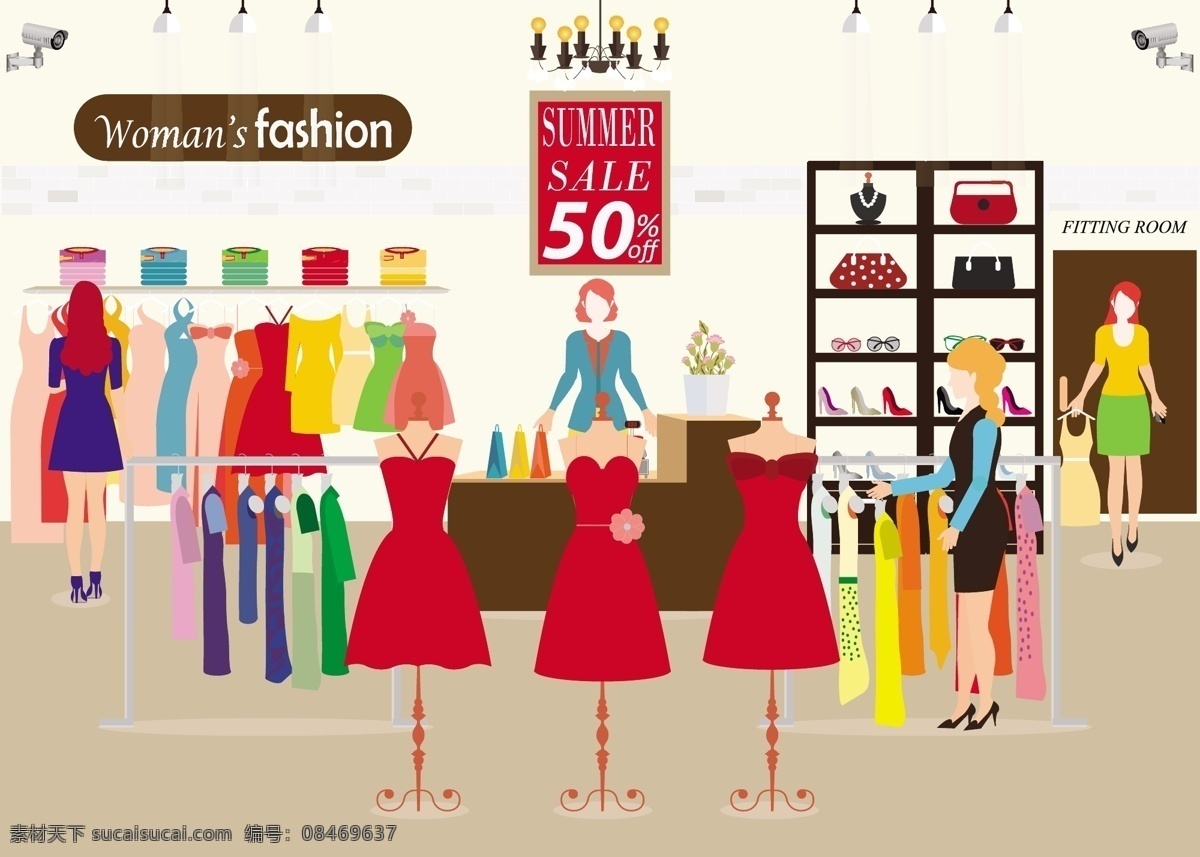 女装店展示 女装店 展示 店铺 时装 裙子 衣服 生活百科 生活用品