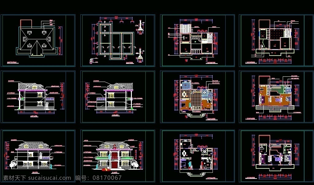 别墅全套 cad dwg 图纸 平面图 装修 装饰 施工图 立面图 剖面图 建筑设计 别墅 私宅 别业 居所 庄园 度假 休闲 豪宅 洋房 公馆 住宅 大全 环境设计 源文件