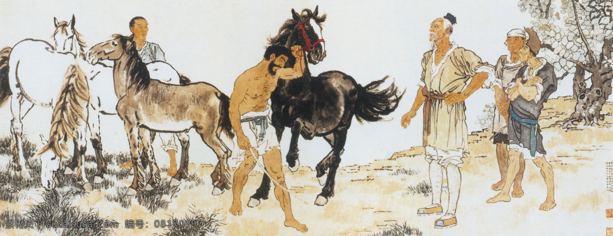 九方皋图 书法画作 古风 装饰画 中国画 灰色