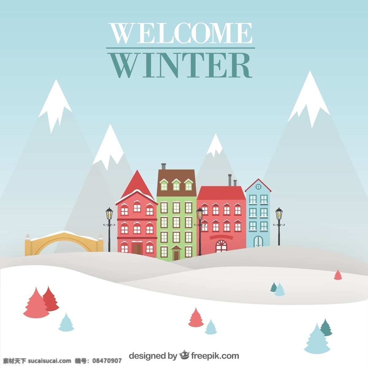欢迎冬天 圣诞节 房子 雪 冬天 景观 节日 欢迎 村庄 房屋 十二月 下雪的季节 白色