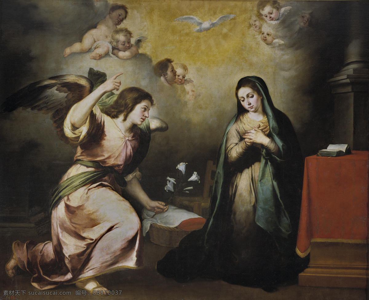 大师 画家 动物 油画 飞行 装饰画 anunciacion la esteban bartolome murillo 人物 高清 西方 国外 现代 家居装饰素材