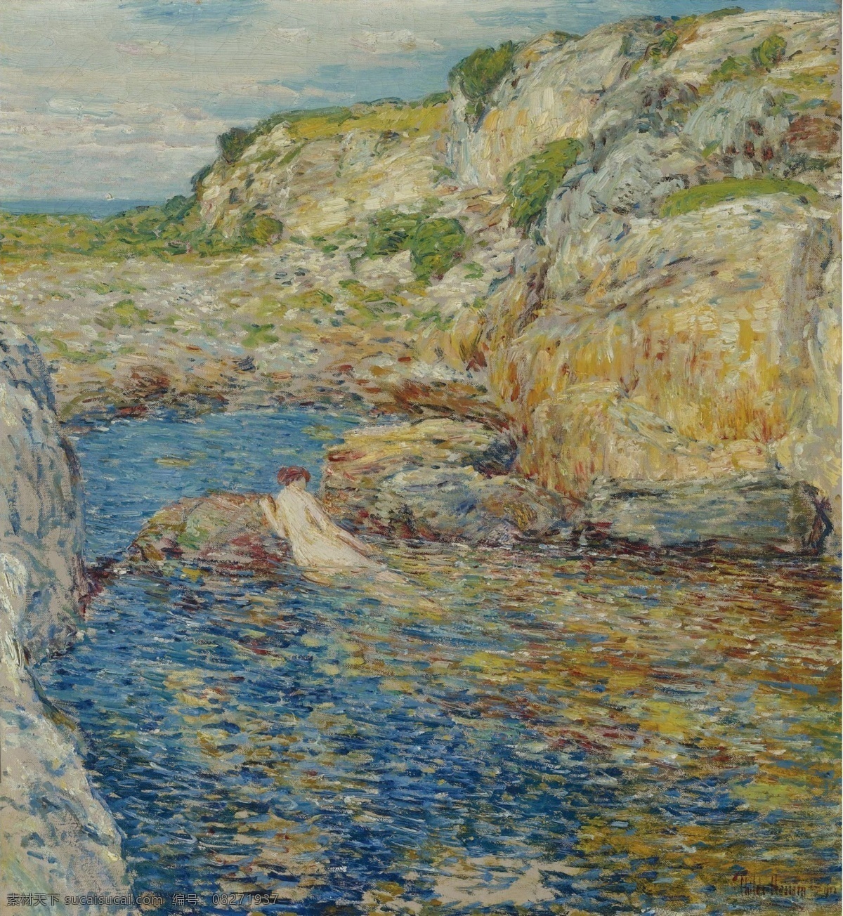 1902 大师 画家 风景画 静物 油画 建筑 装饰画 pool rockweed hassam childe frederick 人物 高清 西方 国外 现代 家居装饰素材