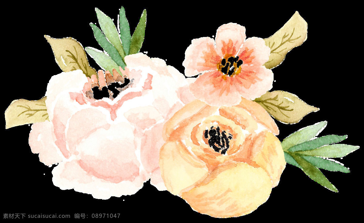 高雅 水彩 花卉 卡通 透明 装饰 设计素材 背景素材