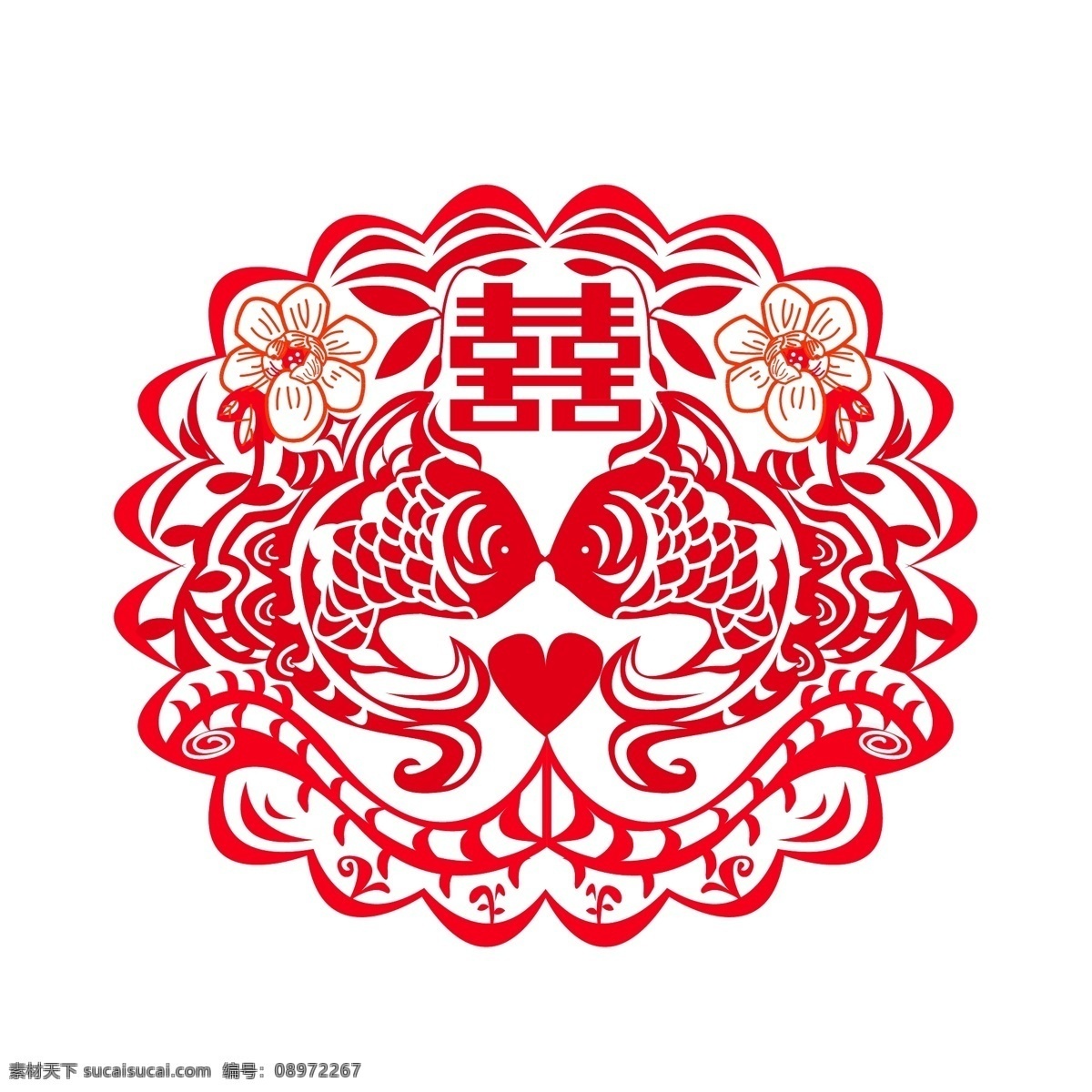 中国 风 创意 喜庆 鲤鱼 窗花 剪纸 图案 商用 元素 婚庆 结婚 古典 国风 中国红 典雅 精粹 国粹 瑰宝 装饰 挂壁 鱼 锦鲤