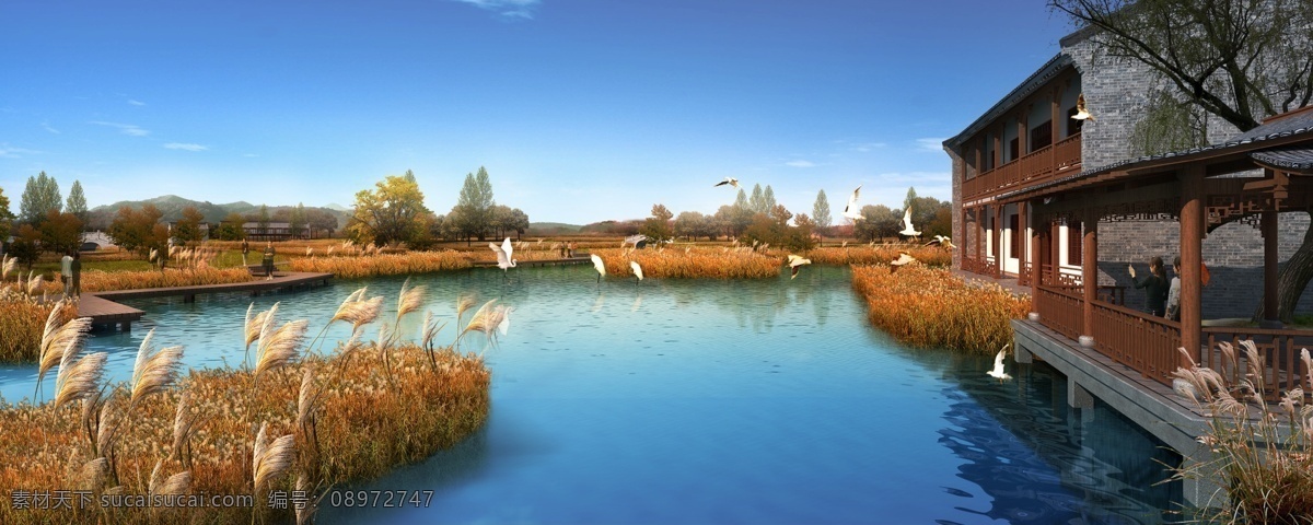 湖泊景观图 园林景观 房地产广告 房地产效果图 广告设计模板 园林水景 游泳池 风景 园林风景