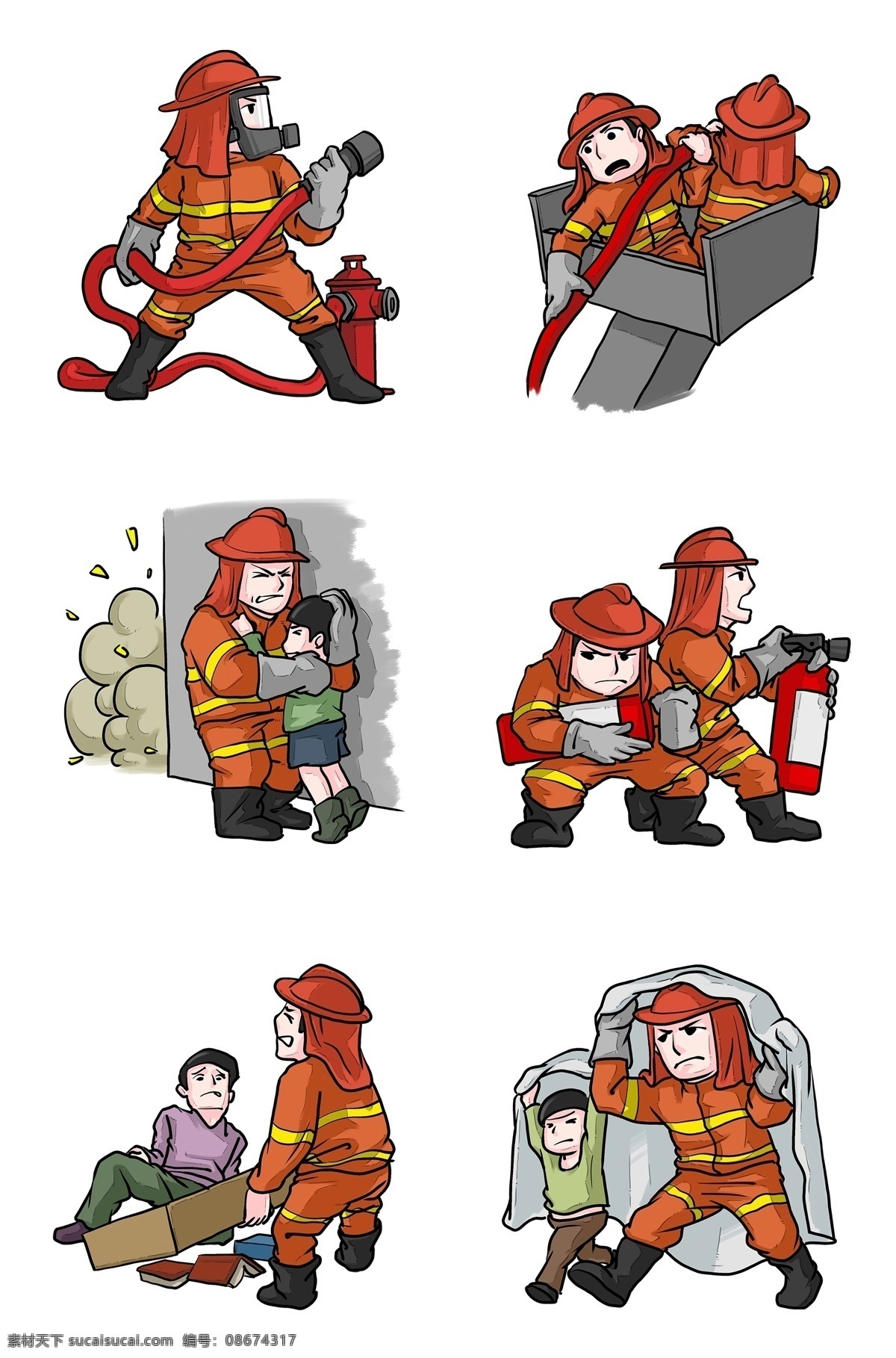 消防 安全 合集 插画 消防安全 消防插画 卡通消防 消防合集 红色的灭火器 消防设备 手绘卡通