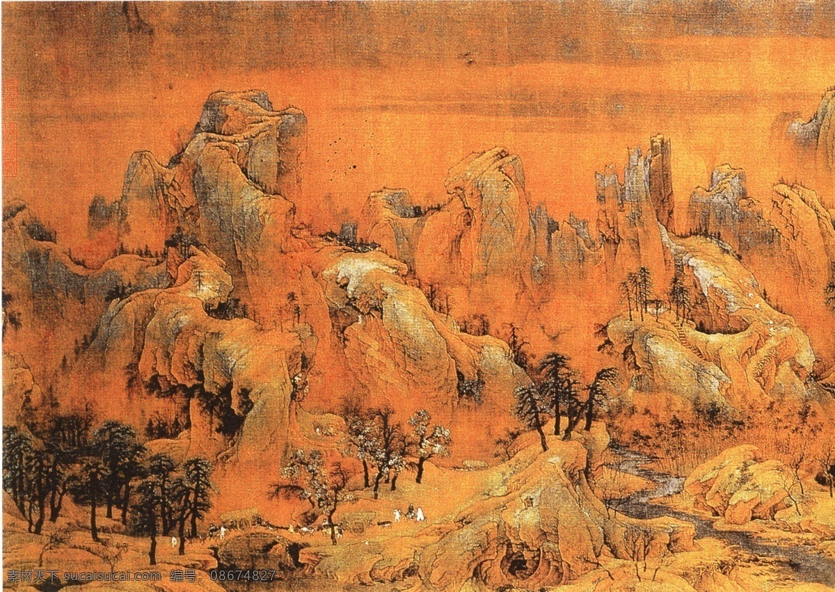 土色 毛笔画法 古画免费下载 古画 古画背景 古画素材 古画图片 古画欣赏 山水 山水风景 山水国画 古画山脚下 古画壁纸 装饰素材 壁纸墙画壁纸