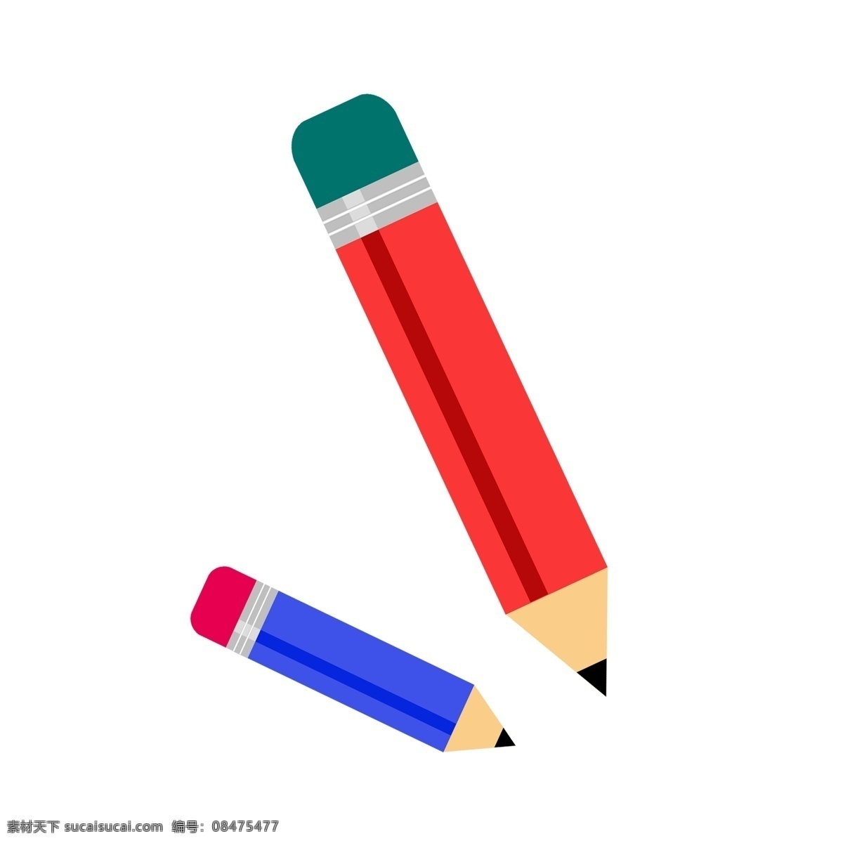两 支 学习 铅笔 插图 两支铅笔 笔 文具 红色铅笔 蓝色铅笔 学习铅笔 带橡皮的铅笔 橡皮铅笔