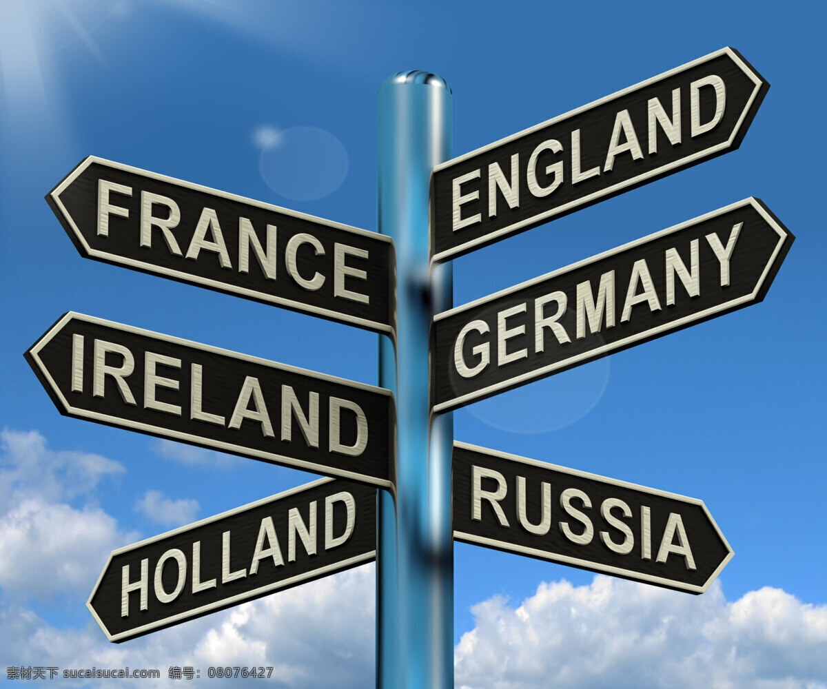 英国 法国 德国 爱尔兰 路标 显示 欧洲旅游 目的地