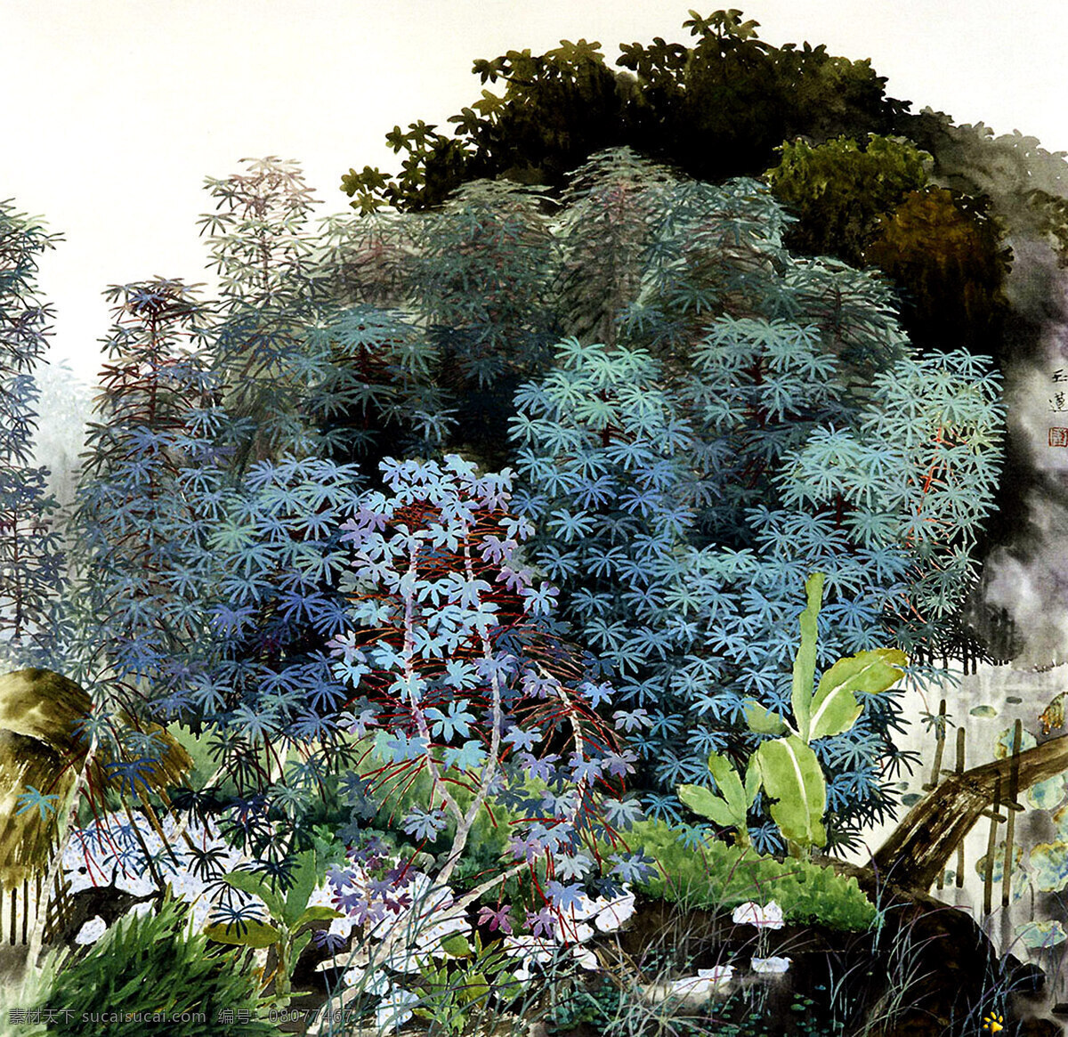 风静溪凝翠 美术 中国画 水墨画 植物画 现代国画 植物 树林 树木 野外 溪流 叶子 滴翠 草丛 国画艺术 书法 印章 国画集15 绘画书法 文化艺术
