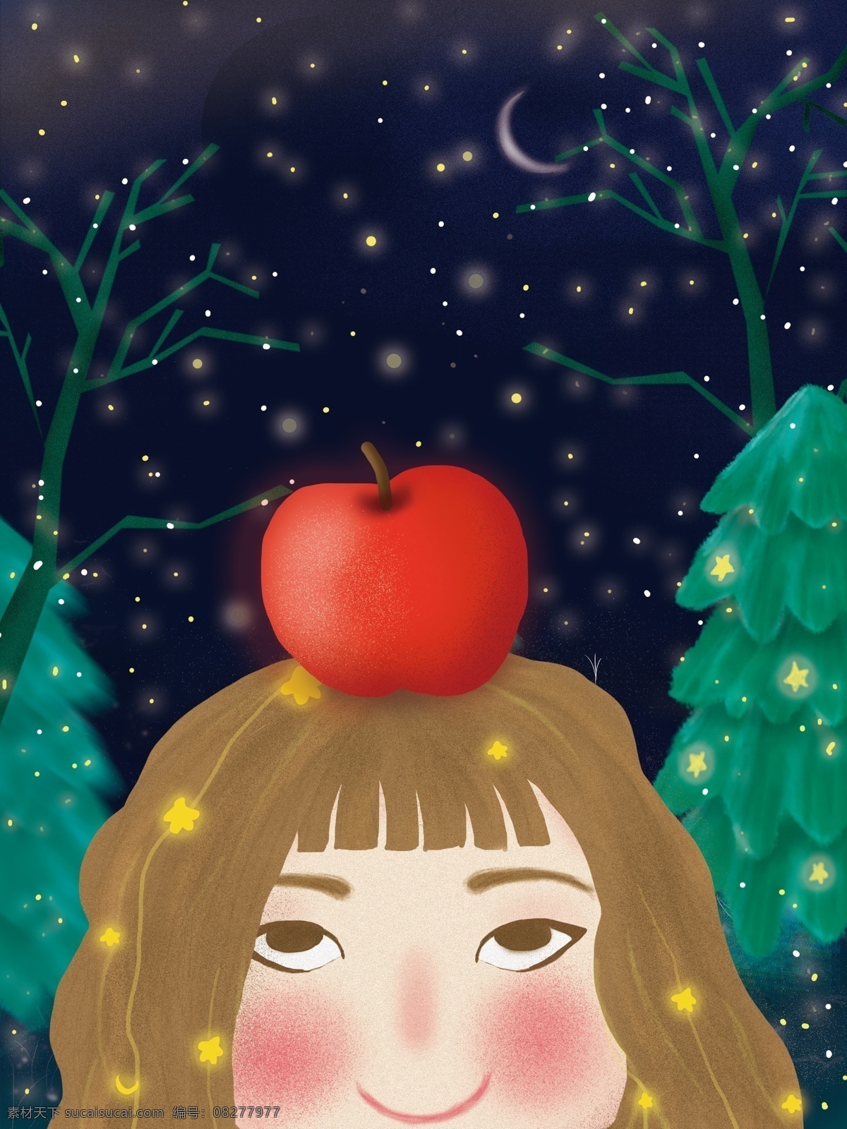 彩绘 圣诞节 平安夜 背景 圣诞树 圣诞背景 圣诞素材 梦幻 星空 圣诞节平安夜 女孩 平安