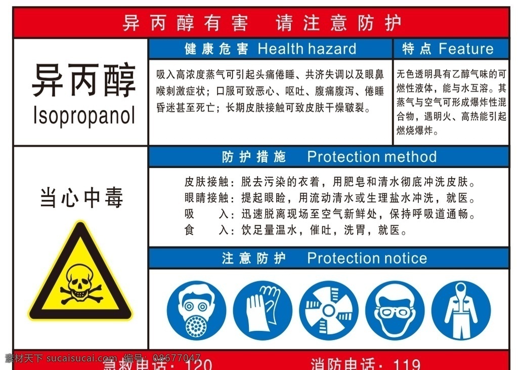 异丙醇 告知卡 危害告知卡 当心中毒 工地