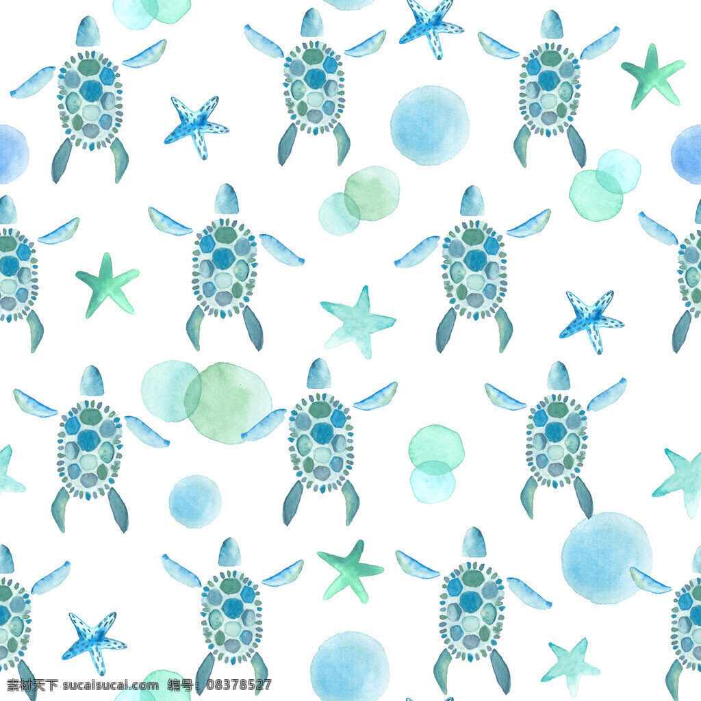 水彩乌龟海星 海星 乌龟 水彩海洋生物 彩色 水墨 海洋生物 海底动物 底纹背景 背景花边