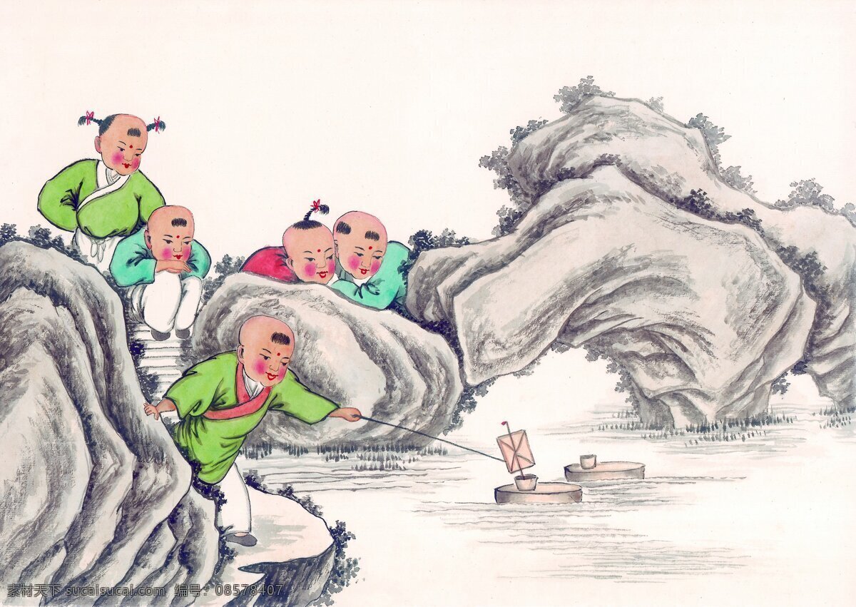 国画 儿童 孩子 童子 玩耍 小孩 中国国画 中国画 古代人物图 文化艺术