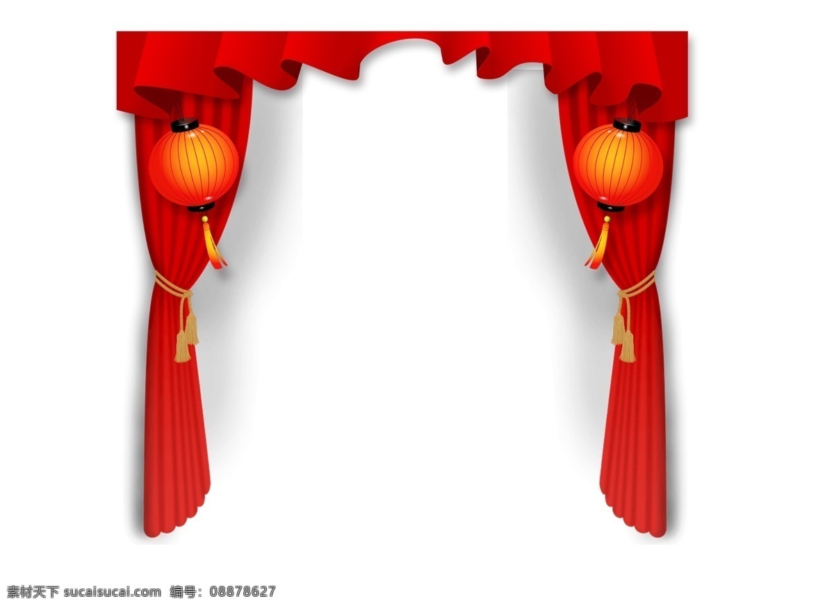 红色 喜庆 帘 头 装饰 灯笼 舞台 帘头 帘幕