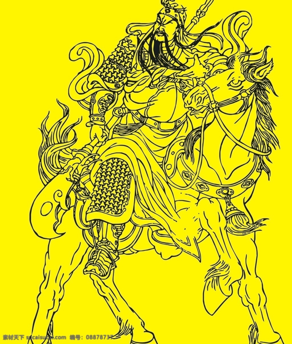 关羽背景 黑色条状 赤兔 宝马 logo 产品 商业 免费 资料 大刀 矢量图 线 胡子 关二爷 二爷 铁甲 马 标志图标 企业 标志