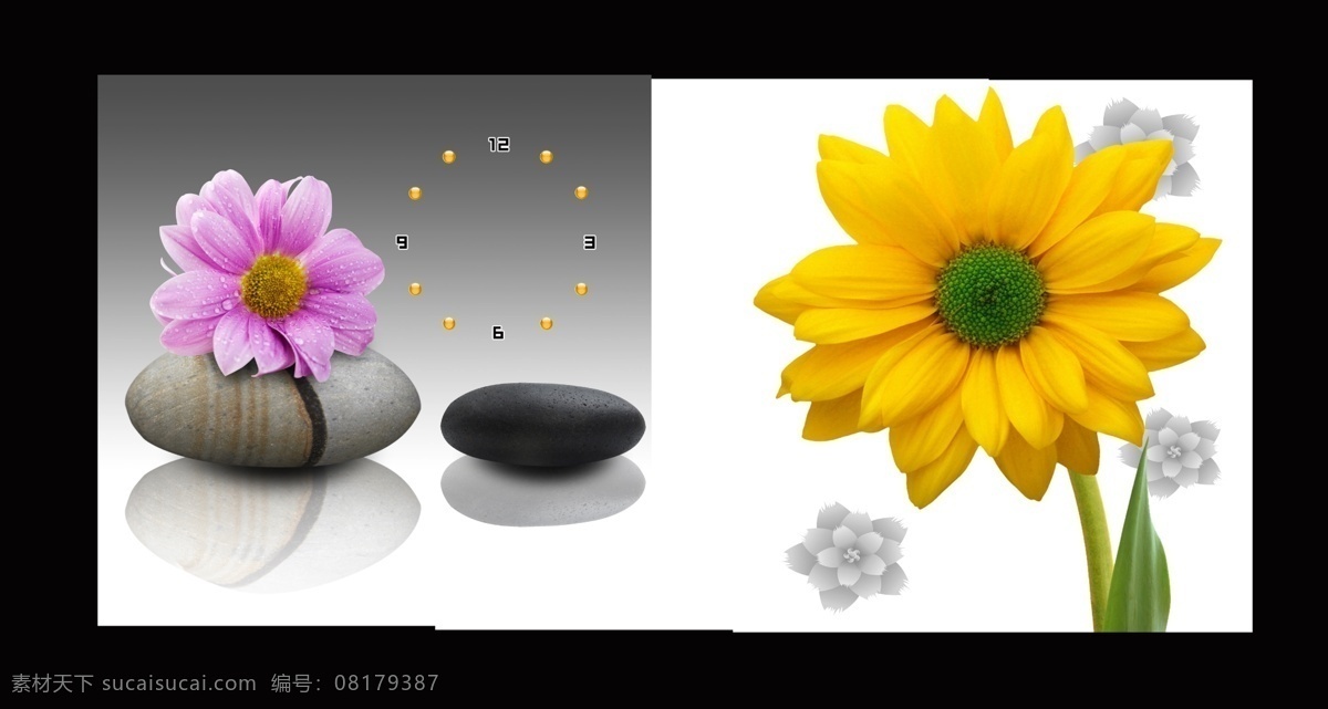 时尚 无 框 画 钟 分层 风景 花朵 石头 无框画 无框画钟 向日葵 源文件 时尚无框画钟 钟表 装饰素材