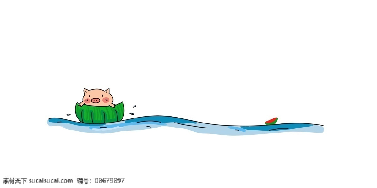 海水 小船 分割线 插画 海水分割线 小船分割线 插图 小猪插图 猪猪插画 分割线插图 线