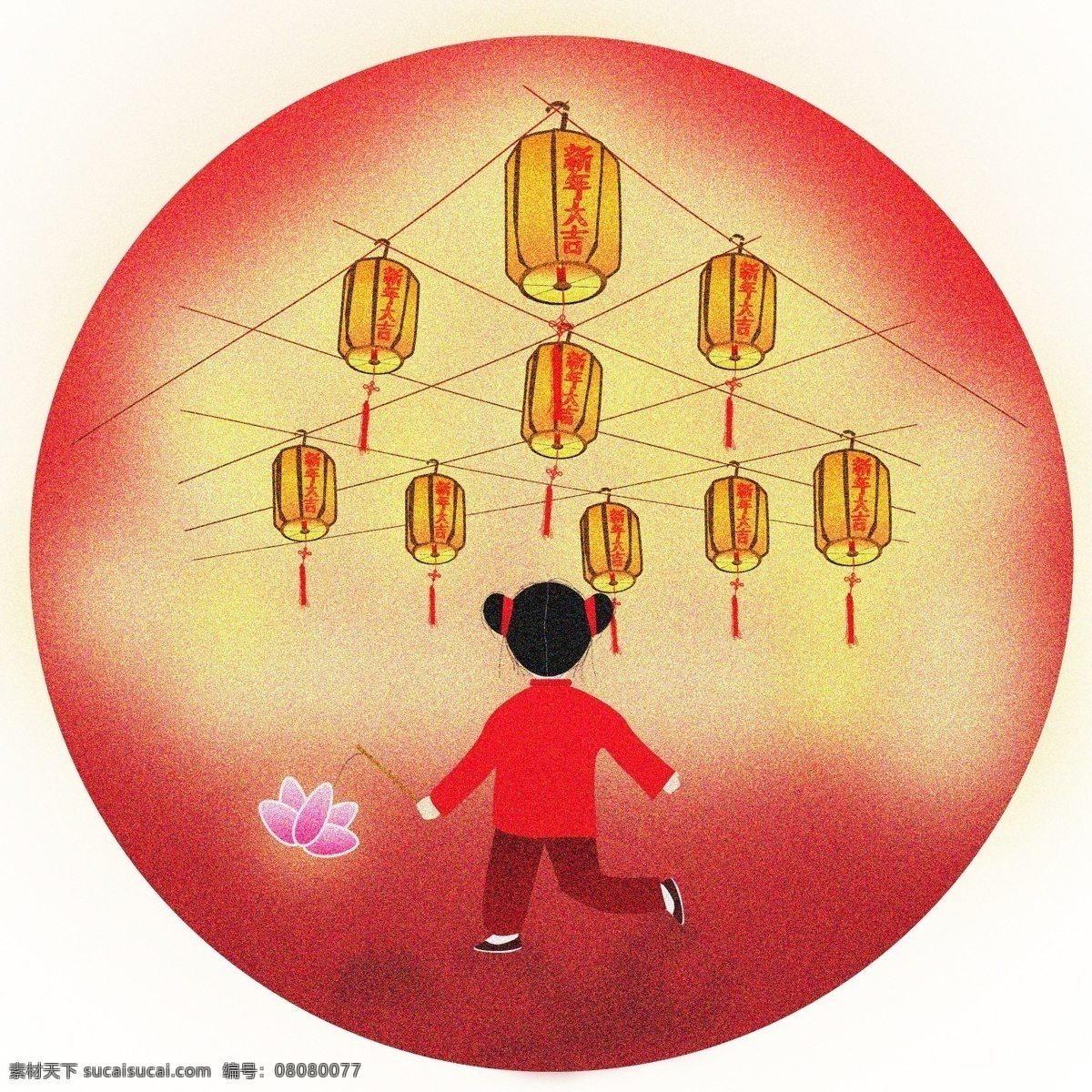 提莲花灯红衣服小女孩逛新年节日灯会素材图片下载-素材编号08080077-素材天下图库