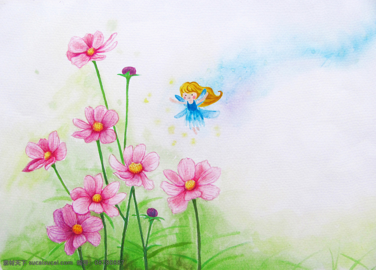 原创 手绘 水彩 格桑 花 水彩画 花卉 格桑花 水墨 文化艺术 绘画书法