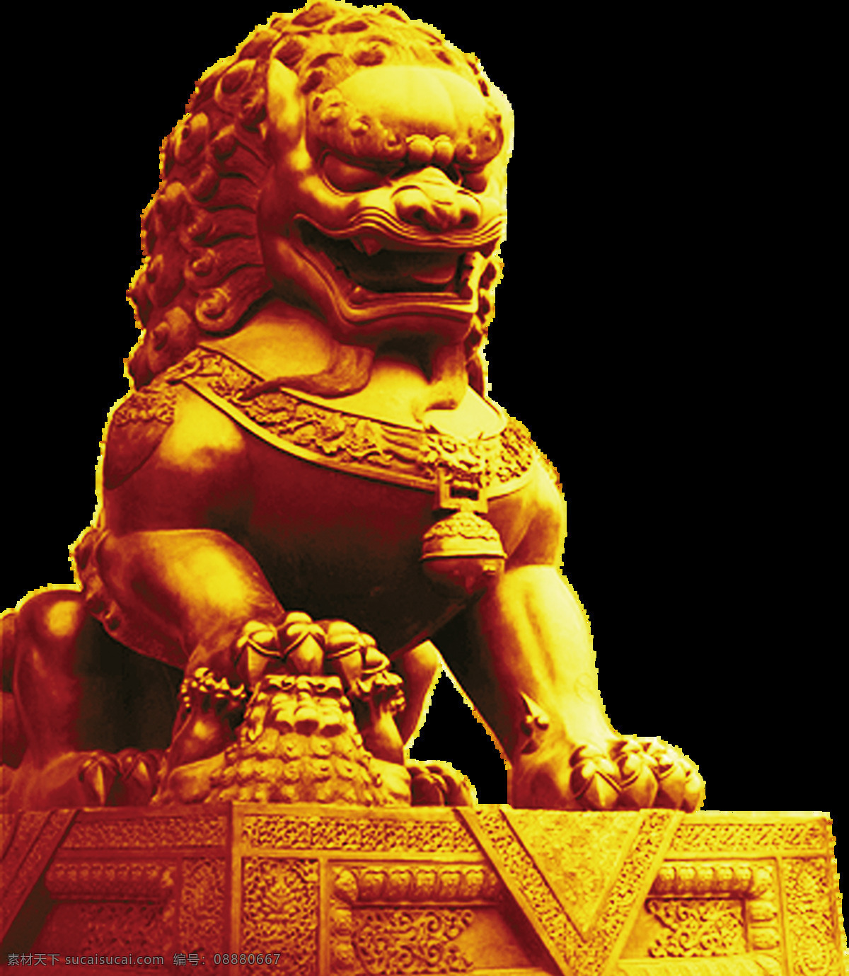 石狮子 石雕 实物 图案 雕塑 金色 静物 狮子 石头 威严 庄重