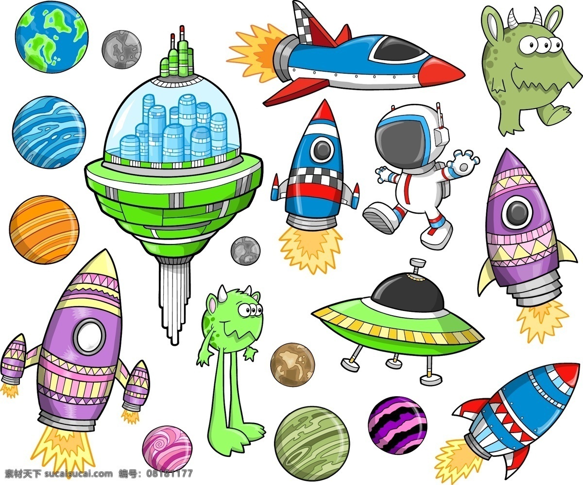 儿童画 航天 火箭 涂鸦 插画 月亮