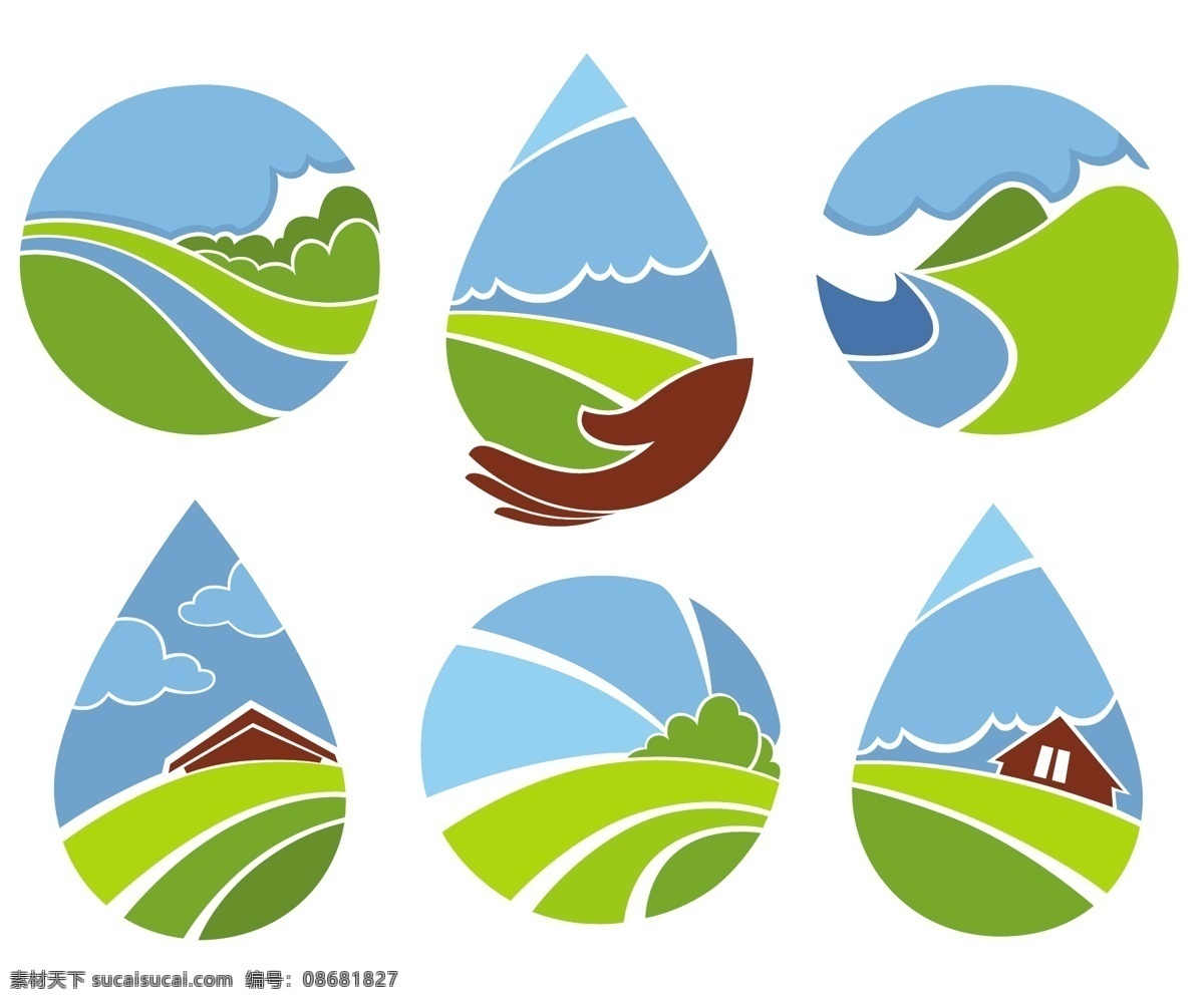 绿色 田野 风景 logo 房子 logo设计 图标设计 标志设计 空间环境 矢量素材 白色