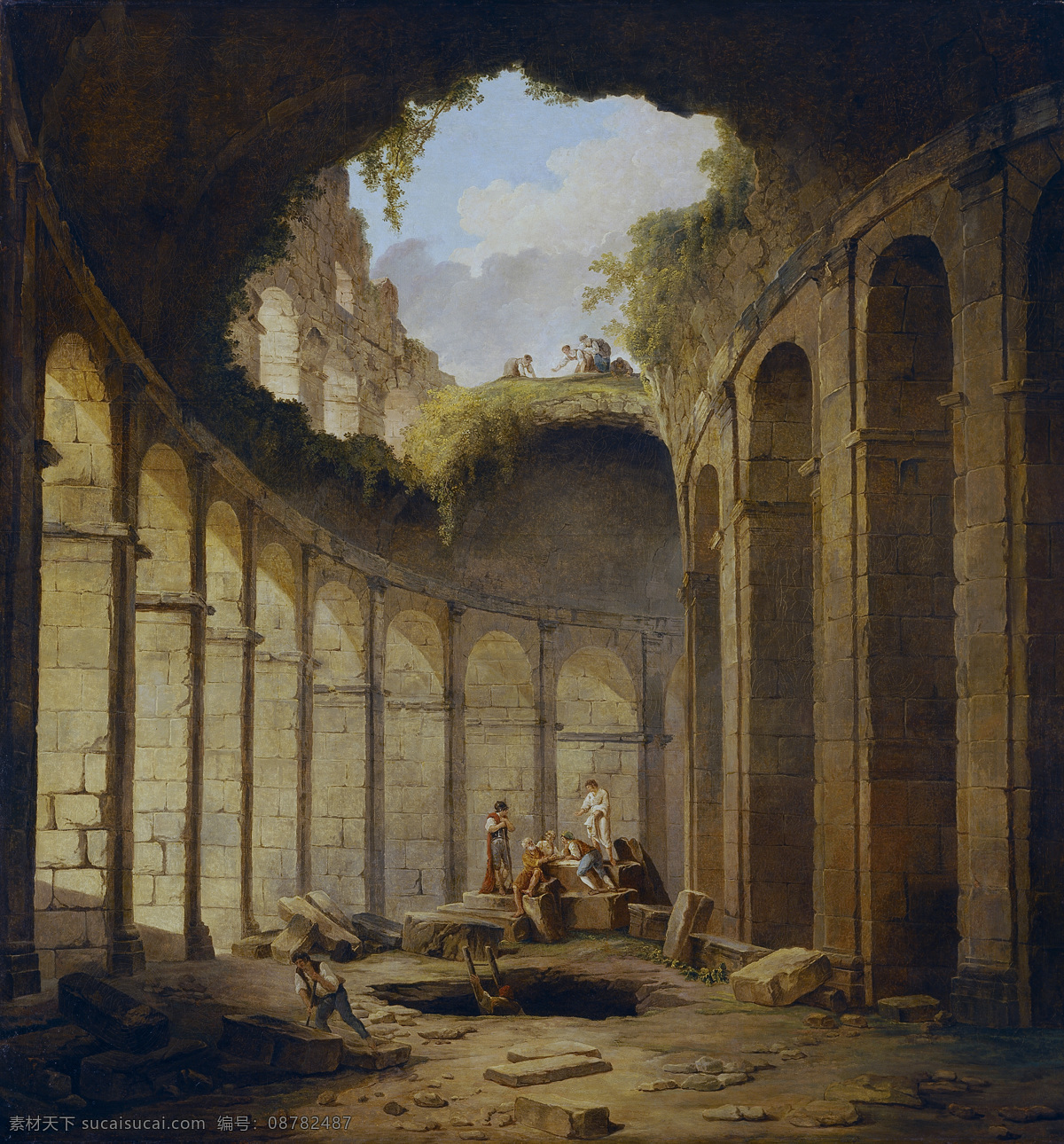 大师 画家 古典 画 建筑 景物 装饰画 油画 roma de coliseo el hubert robert 人物 高清 西方 国外 现代 家居装饰素材