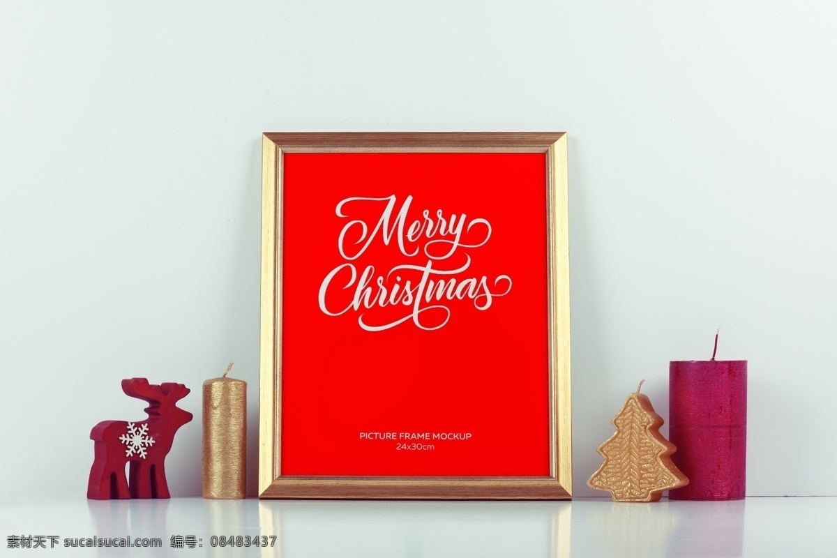 圣诞 金色 相框 样机 模板 金色相框 圣诞节 摆设 相片 照片 相框样机 样机模板 海报样机