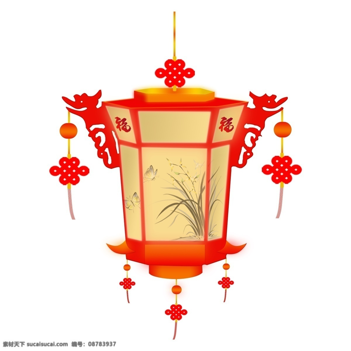 新春 喜庆 中国 风 商用 灯笼 花灯 节 装饰 图案 中国风 春节 中国结 可商用 花灯节 装饰图案 免抠 兰花