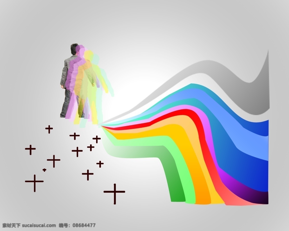 个性 背影 彩虹 广告设计模板 梦幻海报 人物剪影 线条 源文件 个性背影 梦幻飘逸 其他海报设计