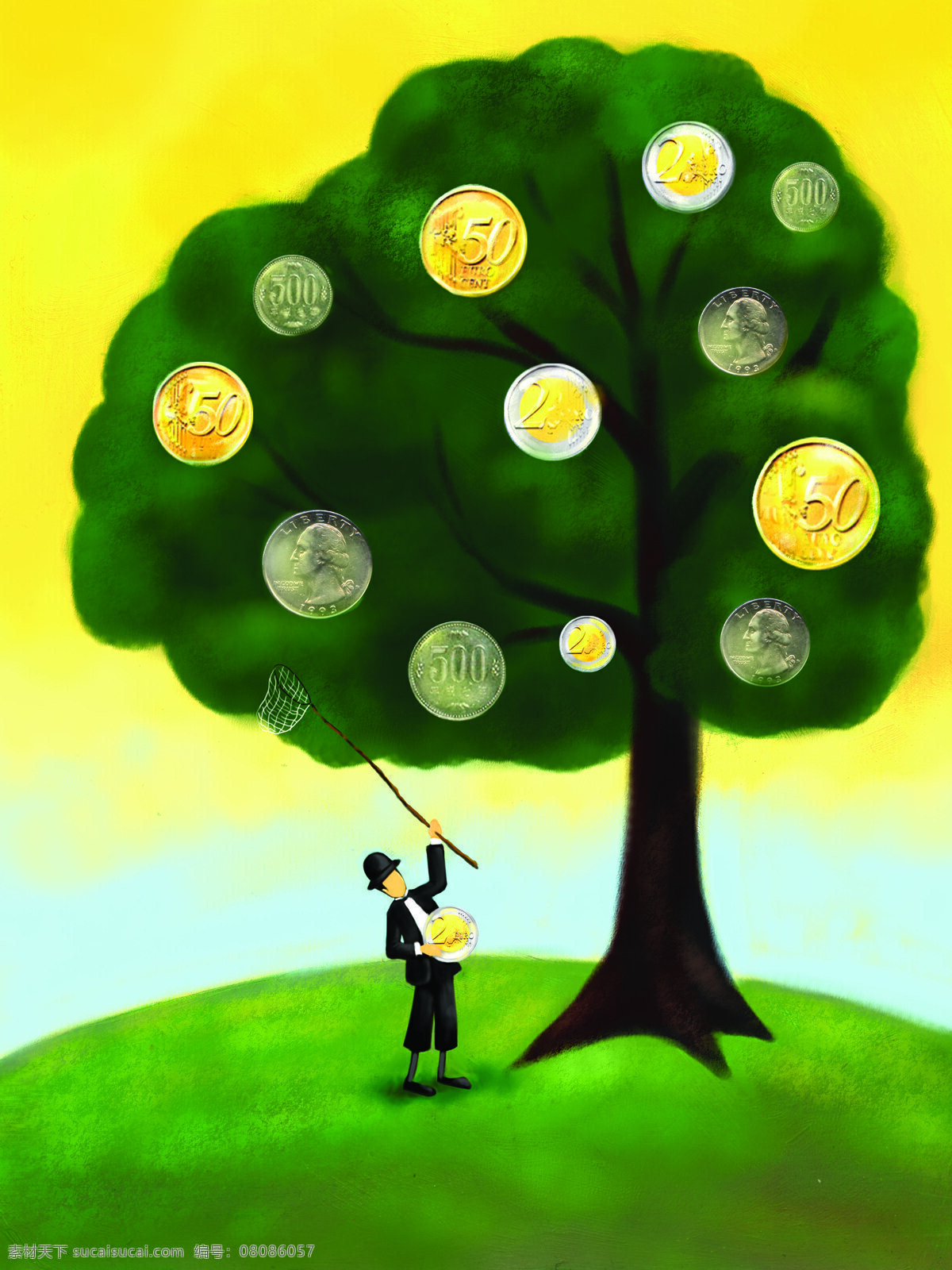 商务免费下载 插画 金钱 卡通 梦想 商务 印象 寓意 拜金主义 商务金融
