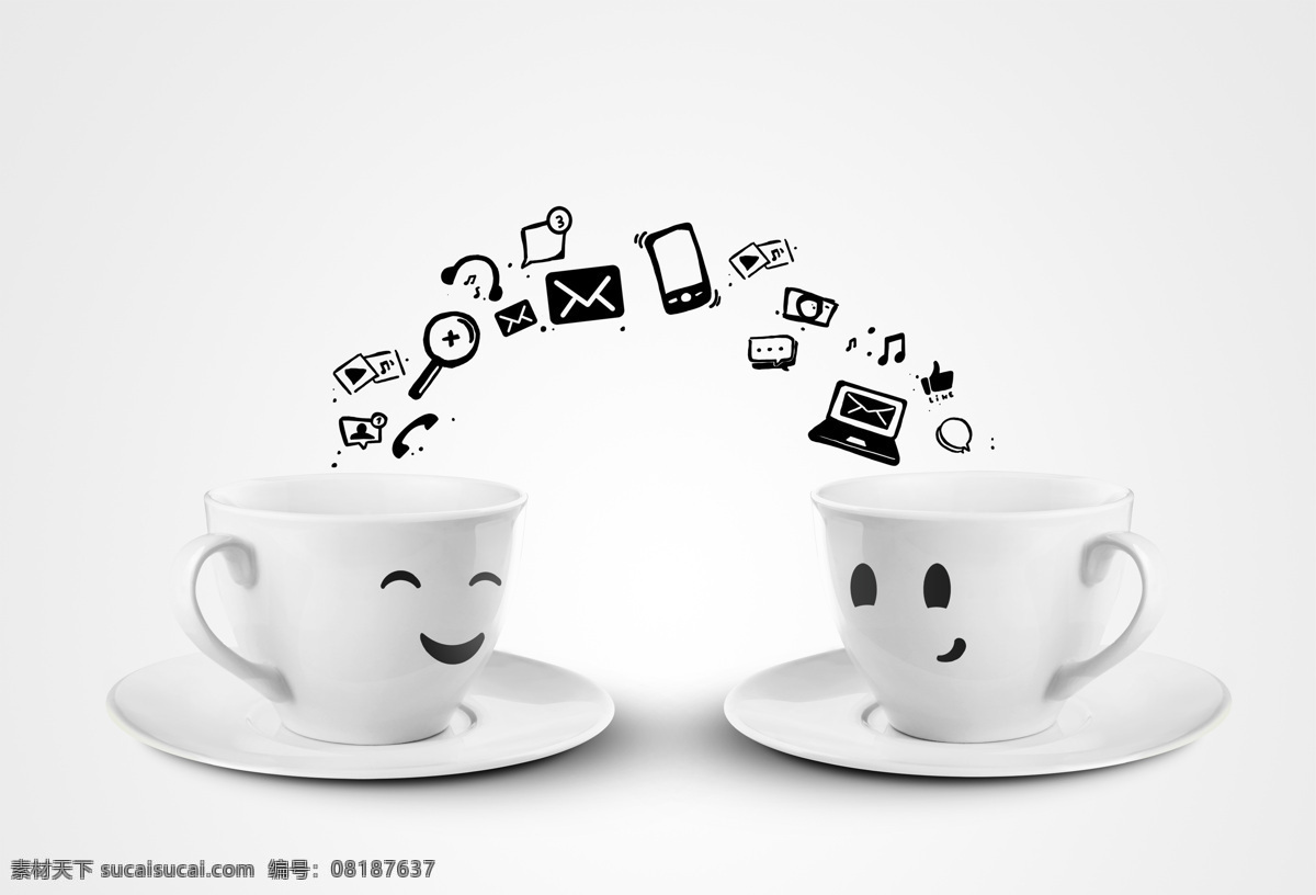 咖啡杯 表情 图标 社交媒体 现代商务 商务科技 通讯网络 现代科技