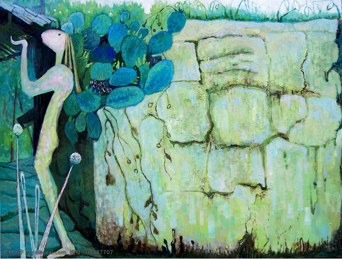 房子 绘画书法 美术 女人 人物 石墙 文化艺术 仲夏的梦景 油画 装饰画 乡野 植物 油画艺术 油画作品40 装饰素材