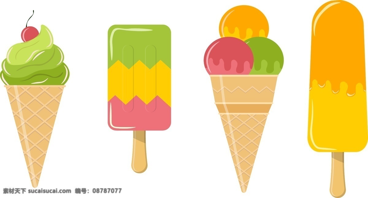 矢量 夏季 彩色 水果 雪糕 冰激凌 透明元素 ai元素 免抠元素