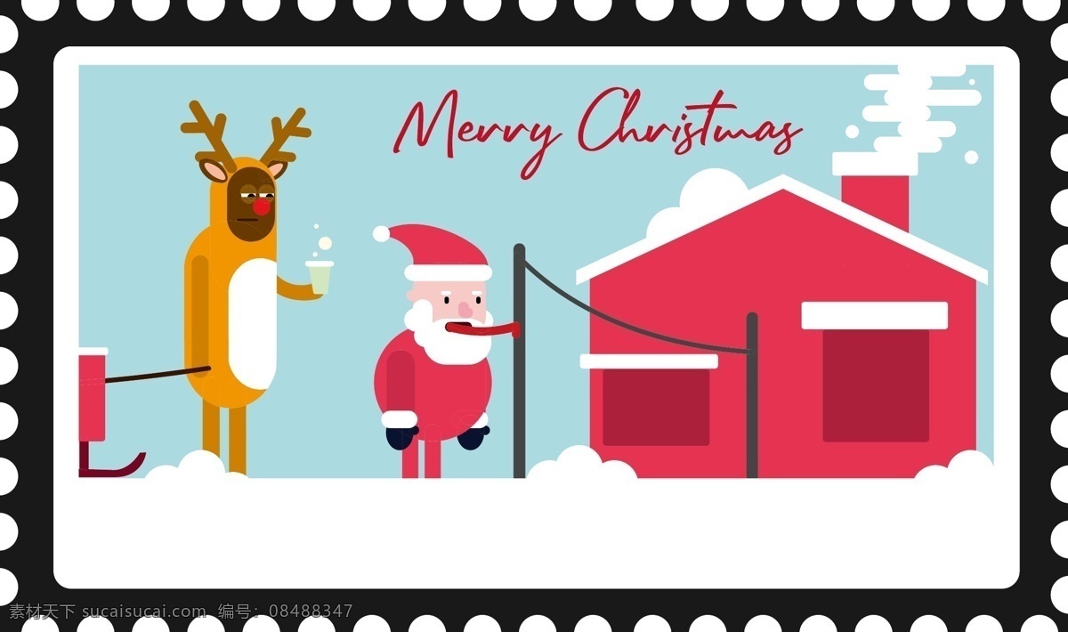 圣诞 邮票 小 贴纸 搞笑 圣诞老人 矢量 元素 搞笑元素 可爱卡通